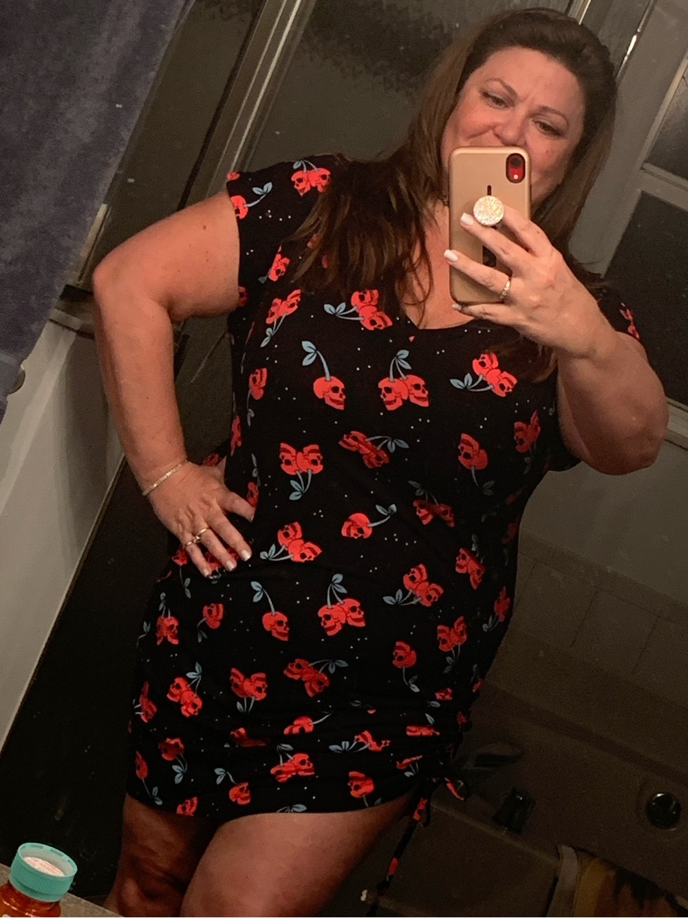 torrid Black Nightdress with Red Cherry & Blue-Green Leaves